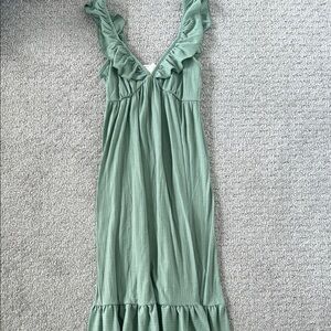 Caution To The Wind Green Ruffle Maxi Dress